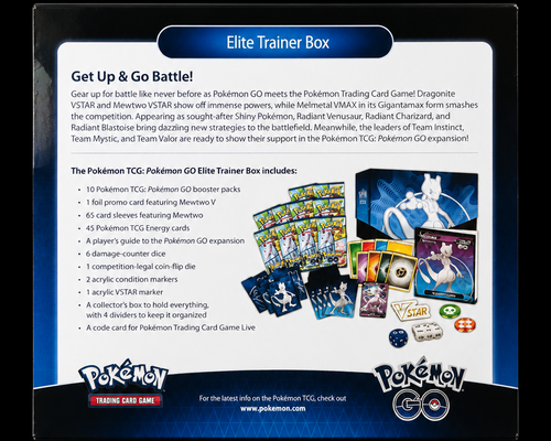 Pokémon GO Elite Trainer Box met Mewtwo achterkant en inhoudsoverzicht – Factory Sealed