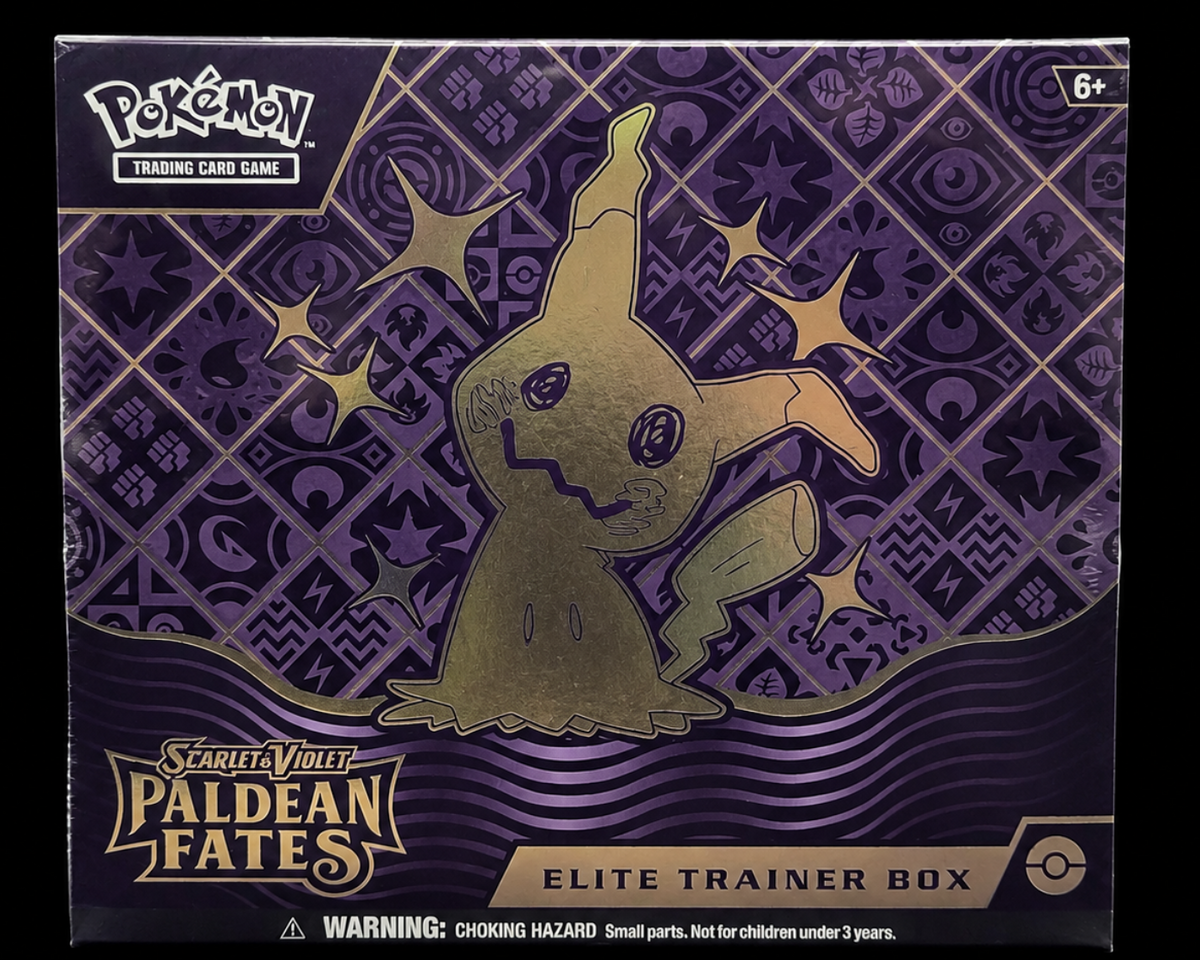 Pokémon Scarlet Violet Paldean Fates Elite Trainer Box Shiny Mimikyu voorkant