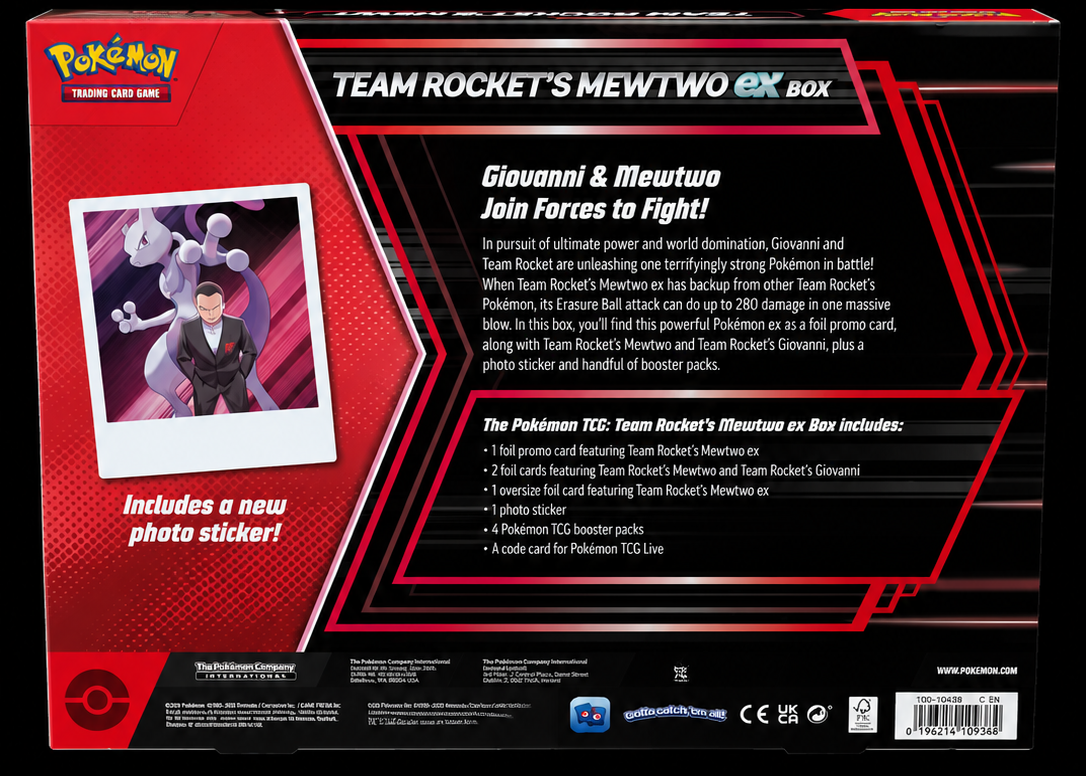 Pokémon Team Rocket’s Mewtwo ex Box achterkant en inhoudsoverzicht – Factory Sealed