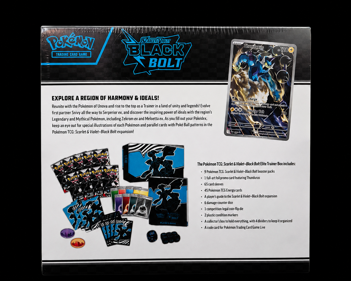 Pokémon Black Bolt Elite Trainer Box Engels factory sealed achterzijde