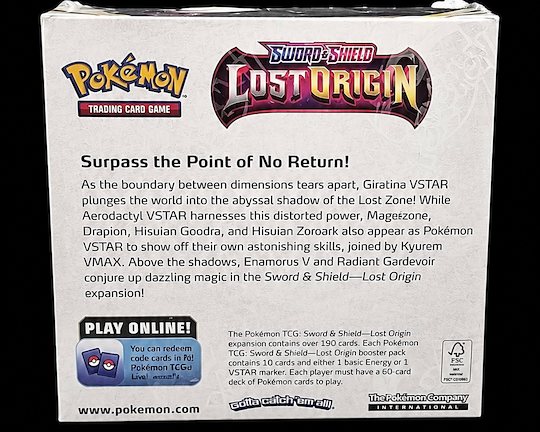 Achterkant van de Pokémon Lost Origin Booster Box Engels factory sealed
