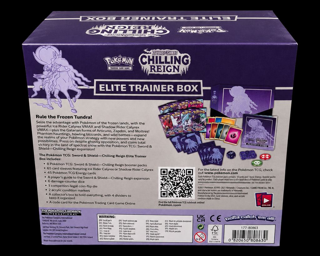 Pokémon Chilling Reign Shadow Rider Calyrex Elite Trainer Box achterzijde