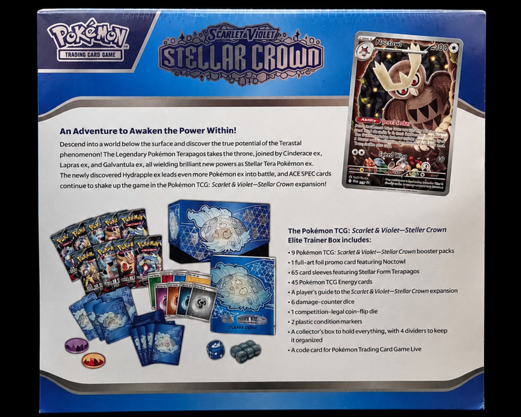 Pokémon Scarlet & Violet Stellar Crown Elite Trainer Box achterzijde