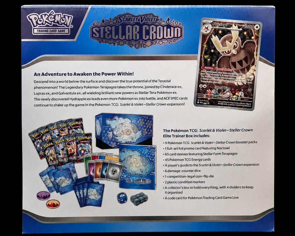 Pokémon Scarlet & Violet Stellar Crown Elite Trainer Box achterzijde