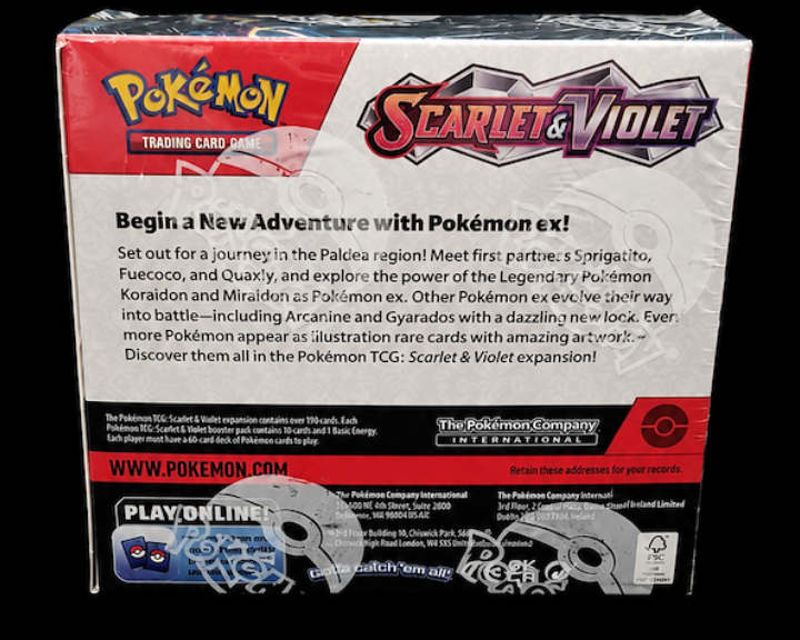 Achterzijde van de Pokémon TCG Scarlet & Violet Booster Box Engels factory sealed