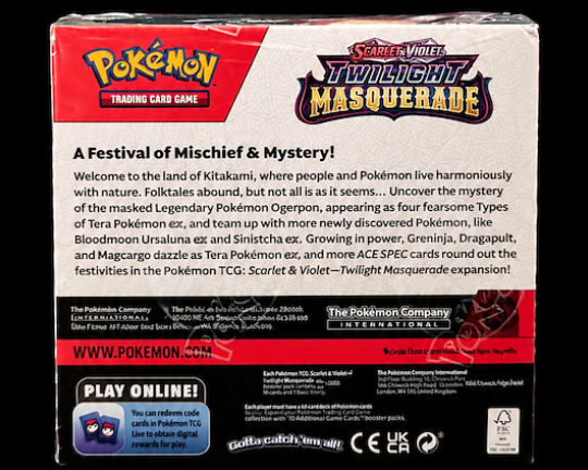 Achterzijde van de Pokémon Twilight Masquerade Booster Box Engels factory sealed